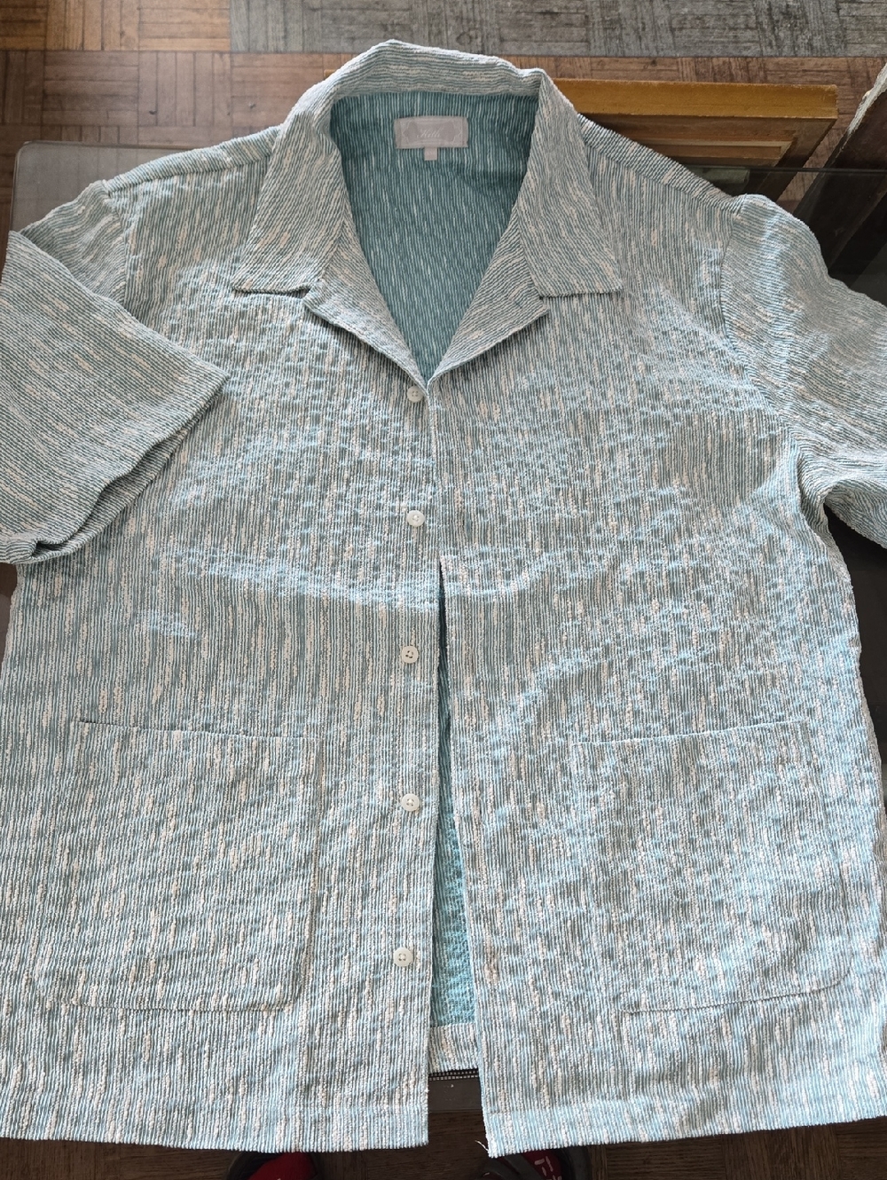 Kith Aqua and Cream Striped Textured Men's Shirt & Shorts Set